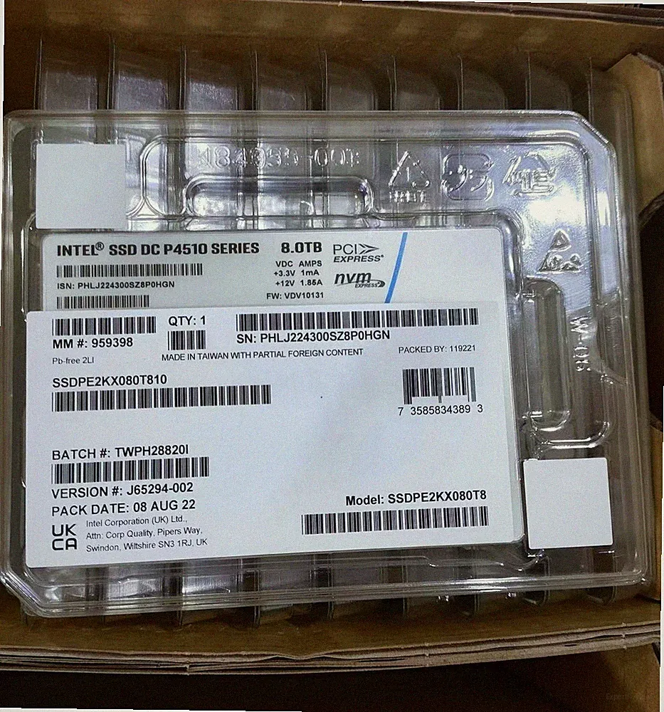 8TB P4510 Intel Series SSD DC NVME U.2 2.5" SSDPE2KX080T810 Solid State Drive