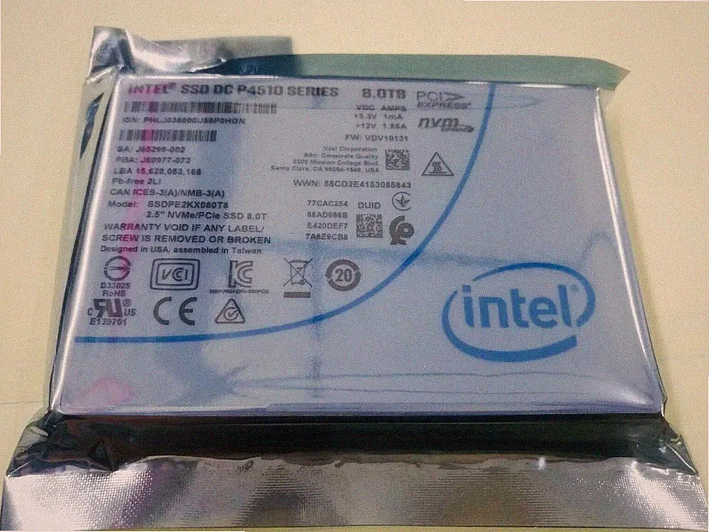 Intel 8TB P4510 SSD Series DC NVME U.2 2.5" SSDPE2KX080T8 Solid State Drive