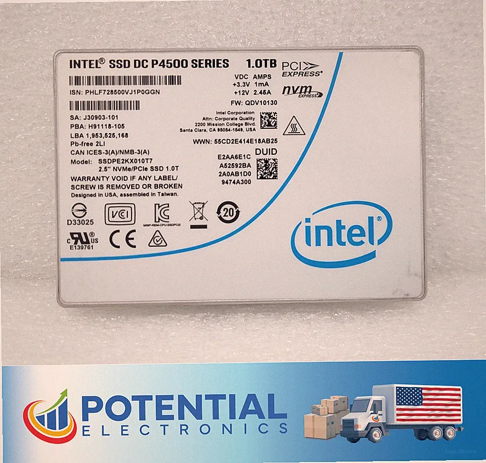 Intel DC P4500 SSDPE2KX010T7 1TB Internal U.2 NVMe PCIe 2.5'' Solid State Drive