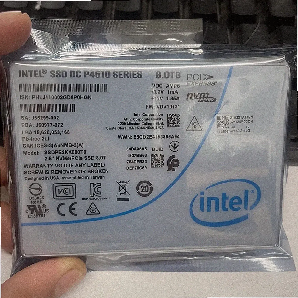 Intel P4510 Series 8TB SSD 2.5" U.2 PCIe NVME SSDPE2KX080T8