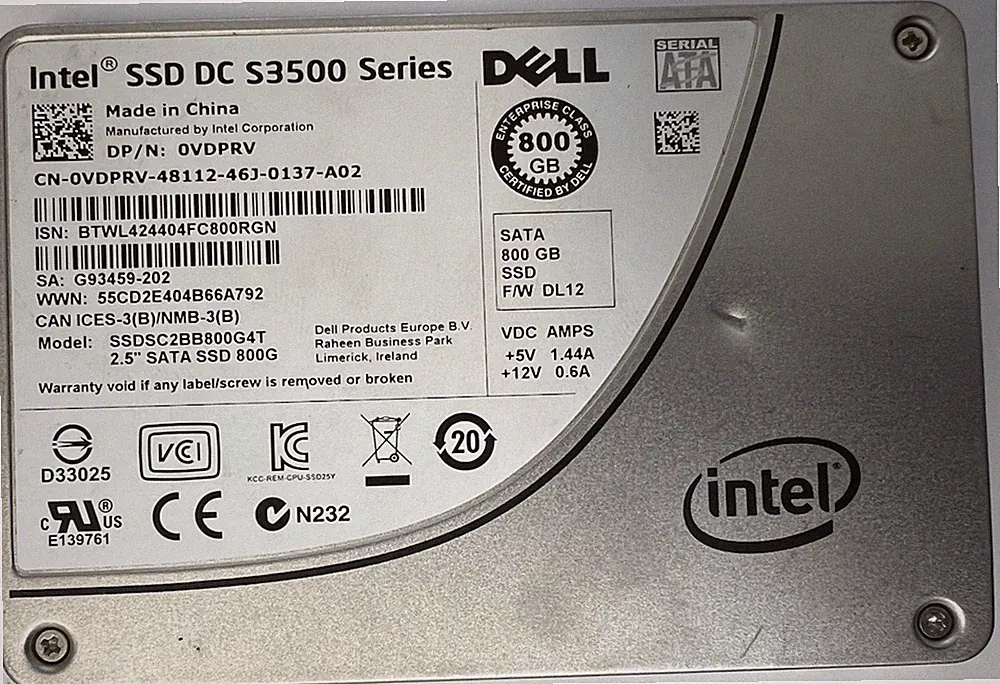 Intel SSD DC S3500 800GB SATA 2.5" Server Hard Drive SSDSC2BB800G4T Dell DL12