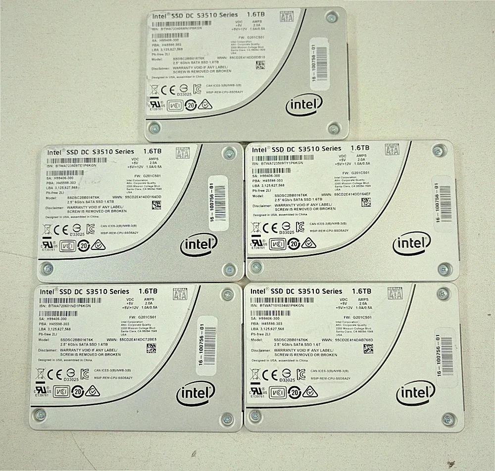 Lot of 5 Intel SSD DC S3510 Series 1.6TB 2.5" 6 Gb/s SATA SSDSC2BB016T6K
